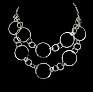Layer necklace double strand silver tone new without tags open links